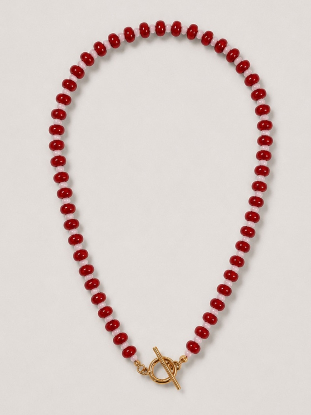Anthropologie Red Bead Necklace with Gold Toggle